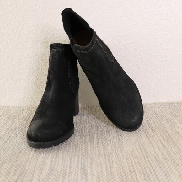 Clarks Leda Up Black Suede Ankle Boots Women’s Size 10 Chunky Block Heel - Picture 7 of 15